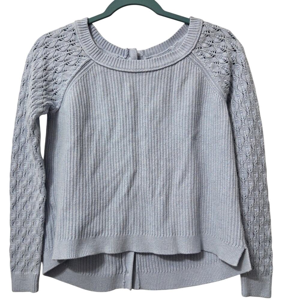 LOFT Woman's Light Blue Crewneck Pullover Sweater with Buttons In Back size S